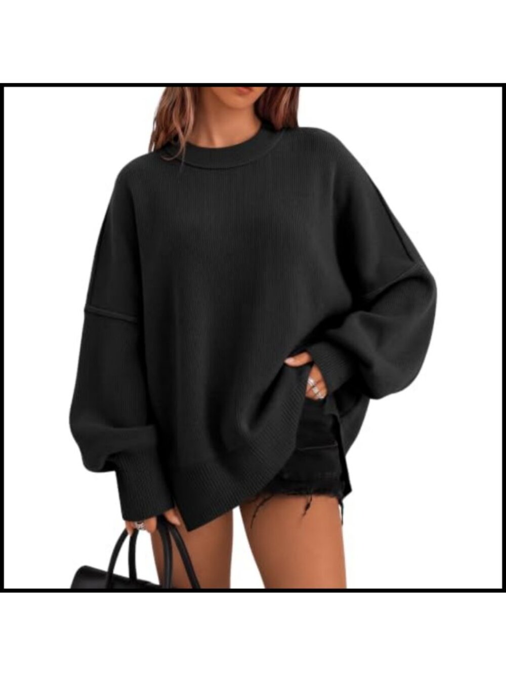 Oversized Crewneck Long Sleeve Pullover Sweater Tunic Side Split